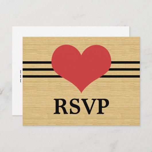 Woodgrain Mod Heart RSVP Briefkaart, rood Uitnodiging Briefkaart (Voorkant / Achterkant)