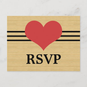 Woodgrain Mod Heart RSVP Briefkaart, rood Uitnodiging Briefkaart
