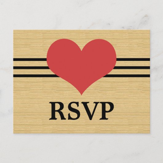 Woodgrain Mod Heart RSVP Briefkaart, rood Uitnodiging Briefkaart (Voorkant)