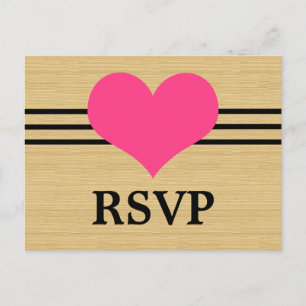 Woodgrain Mod Heart RSVP Briefkaart, Roze Uitnodiging Briefkaart
