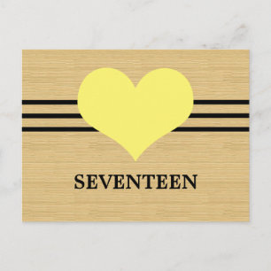 Woodgrain Mod Heart Table Number Briefkaart, geel Briefkaart