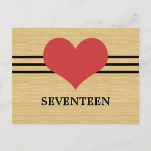 Woodgrain Mod Heart Table Number Briefkaart, rood Briefkaart
