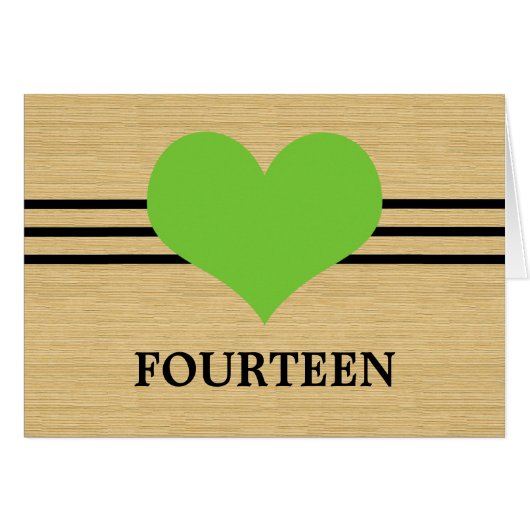 Woodgrain Mod Heart Table Number Kaart, groen (Voorkant Horizontaal)
