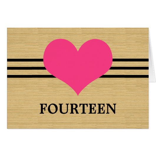 Woodgrain Mod Heart Table Number Kaart, Roze (Voorkant Horizontaal)