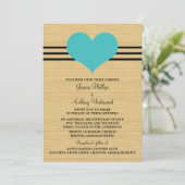 Woodgrain Mod Heart Wedding Invite, Aqua Kaart (Staand voorkant)
