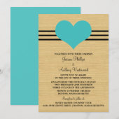 Woodgrain Mod Heart Wedding Invite, Aqua Kaart (Voorkant / Achterkant)
