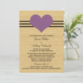 Woodgrain Mod Heart Wedding Invite, Paars Kaart (Staand voorkant)