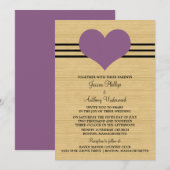 Woodgrain Mod Heart Wedding Invite, Paars Kaart (Voorkant / Achterkant)