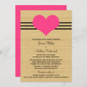 Woodgrain Mod Heart Wedding Invite, Roze Kaart (Voorkant / Achterkant)