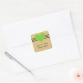 Woodgrain Mod Heart Wedding Stickers, Green Vierkante Sticker (Envelop)