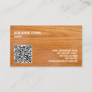 Woodgrain Oak Style Seven Line Custom QR Code Visitekaartje