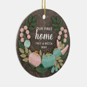 Woodgrain Our First Home Specialized Boho Florals Keramisch Ornament (Rechts)