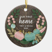 Woodgrain Our First Home Specialized Boho Florals Keramisch Ornament (Voorkant)