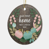 Woodgrain Our First Home Specialized Boho Florals Keramisch Ornament (Links)