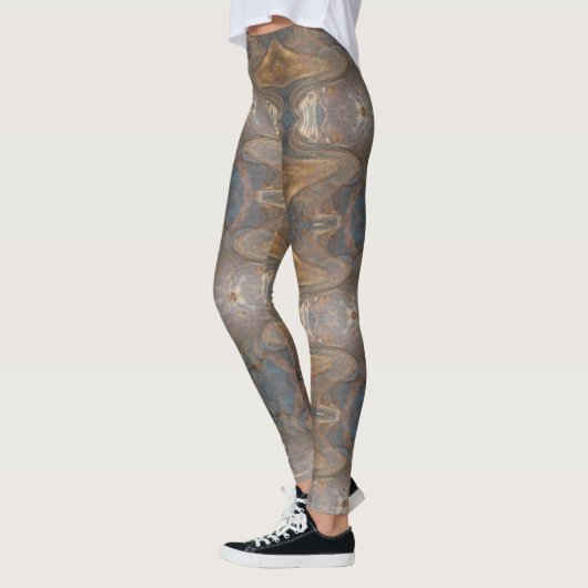 Woodgrain Pattern Neutral Brown Striped Abstract Leggings (Links)