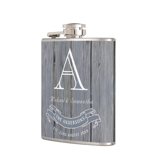 Woodgrain Rustic Light Grey  Monogram Heupfles (Links)