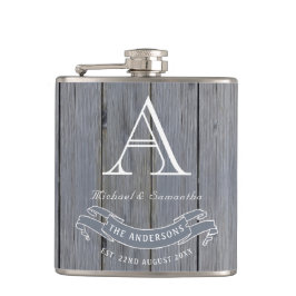 Woodgrain Rustic Light Grey  Monogram Heupfles
