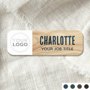 Woodgrain Rustic Medewerker Bedrijf Logo Blue ID Naamplaatje