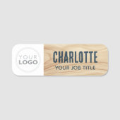 Woodgrain Rustic Medewerker Bedrijf Logo Blue ID Naamplaatje (Voorkant)