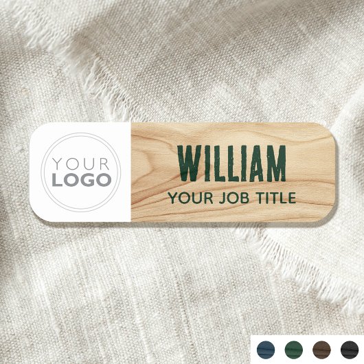 Woodgrain Rustic Medewerker Bedrijf Logo Green ID Naamplaatje
