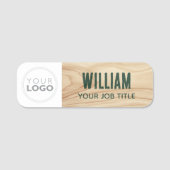 Woodgrain Rustic Medewerker Bedrijf Logo Green ID Naamplaatje (Voorkant)
