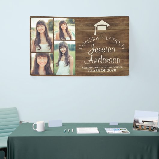 Woodgrain Rustic Wood Photo Template Afstuderen Spandoek (Beurs)