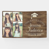 Woodgrain Rustic Wood Photo Template Afstuderen Spandoek (Horizontaal)