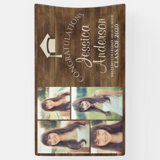 Woodgrain Rustic Wood Photo Template Afstuderen Spandoek (Verticaal)