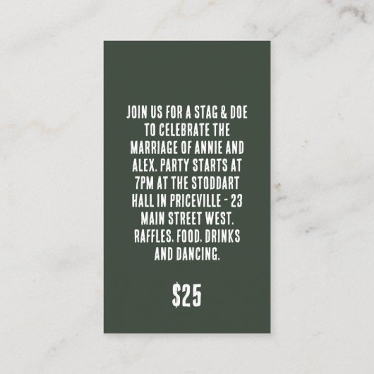 Woodgrain Stag en Doe Ticket (Achterkant)