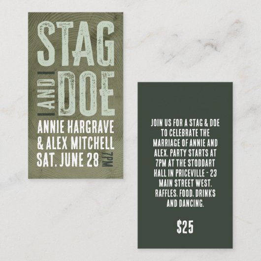 Woodgrain Stag en Doe Ticket (Voorkant / Achterkant)
