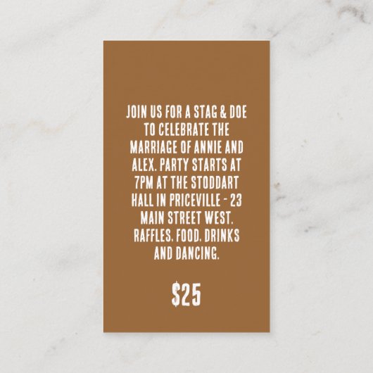 Woodgrain Stag en Doe Ticket (Achterkant)