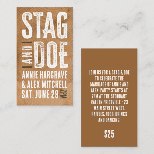 Woodgrain Stag en Doe Ticket (Voorkant / Achterkant)