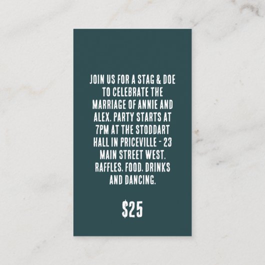 Woodgrain Stag en Doe Ticket (Achterkant)