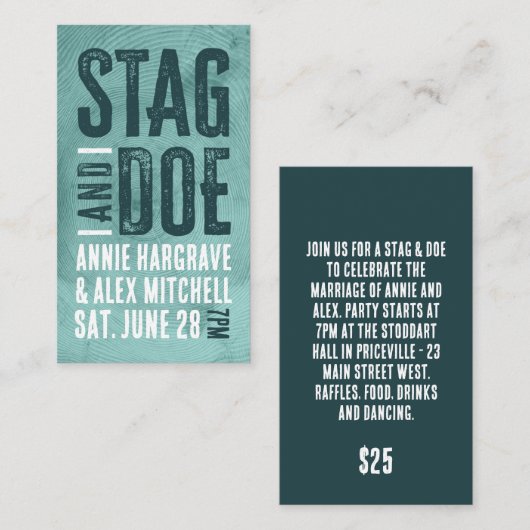 Woodgrain Stag en Doe Ticket (Voorkant / Achterkant)