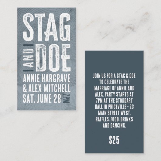 Woodgrain Stag en Doe Ticket (Voorkant / Achterkant)