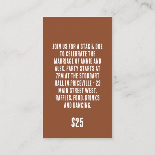 Woodgrain Stag en Doe Ticket (Achterkant)