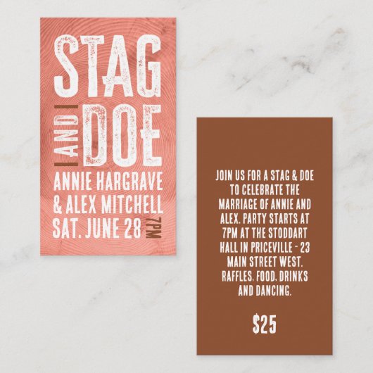 Woodgrain Stag en Doe Ticket (Voorkant / Achterkant)