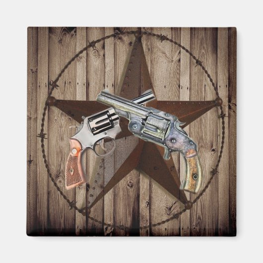 Woodgrain texas ster cowboy western land pistool magneet (Voorkant)