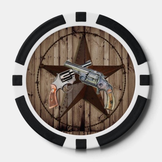 Woodgrain texas ster cowboy western land pistool pokerchips (Voorkant)