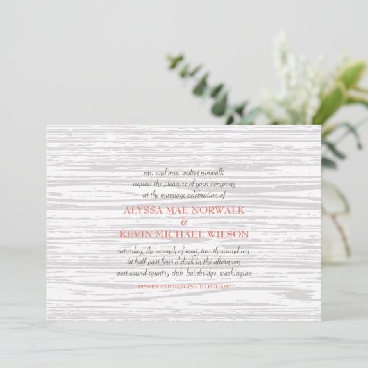Woodgrain Wedding Invitation Kaart (Staand voorkant)