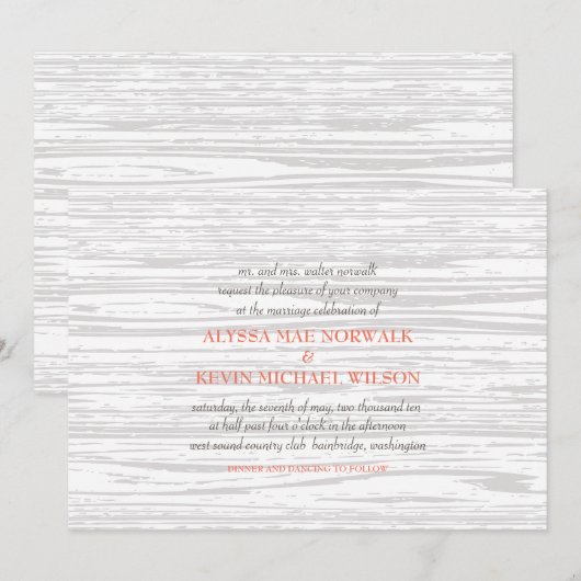 Woodgrain Wedding Invitation Kaart (Voorkant / Achterkant)