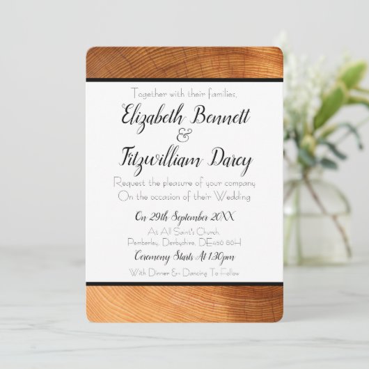 Woodgrain Wedding Invitation Kaart (Staand voorkant)