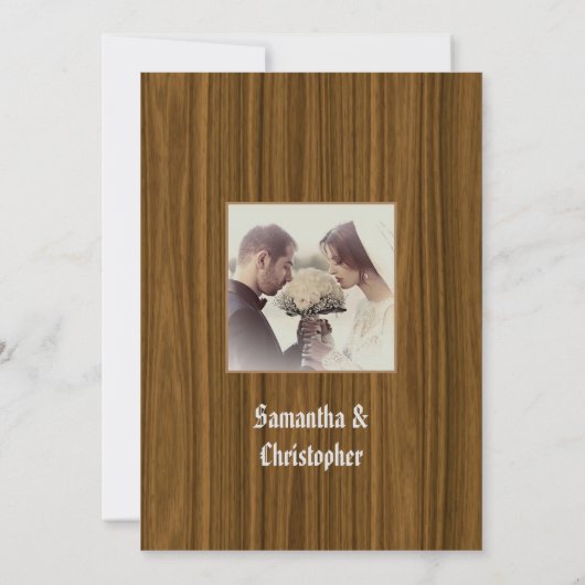 Woodgrain wedding photo invitation kaart (Achterkant)