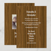 Woodgrain wedding photo invitation kaart (Voorkant / Achterkant)