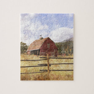 Woodgrain Western Country Farm Primitive Red Barn Legpuzzel