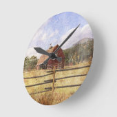 Woodgrain Western Country Farm Primitive Red Barn Ronde Klok (Hoek)