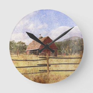 Woodgrain Western Country Farm Primitive Red Barn Ronde Klok
