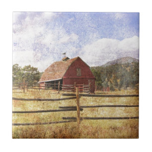 Woodgrain Western Country Farm Primitive Red Barn Tegeltje