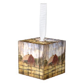 Woodgrain westerne land rode schuur bruiloft kubus ornament (Voorkant hoekig)