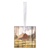 Woodgrain westerne land rode schuur bruiloft kubus ornament (Rechts)